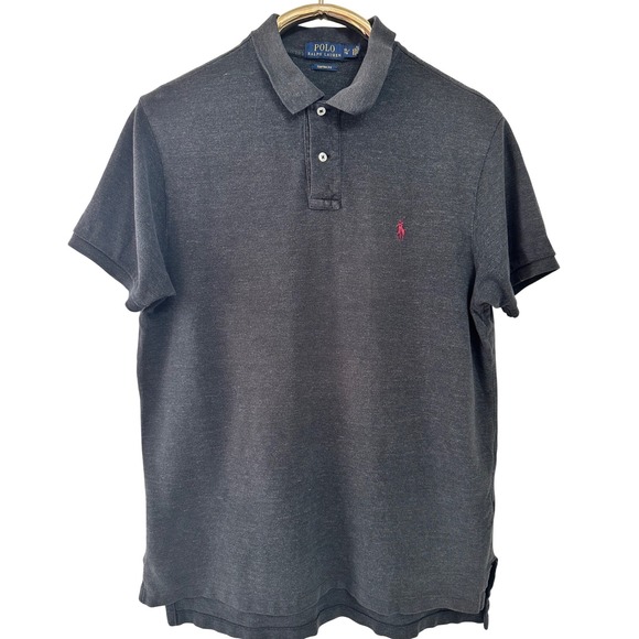 Polo Ralph Lauren Mens XL Custom Fit Polo Shirt Gray Red Pony Logo - Picture 1 of 7